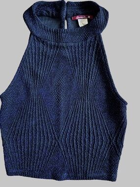 Shimmer Ribbed Navy Mock Neck Tank Sweater